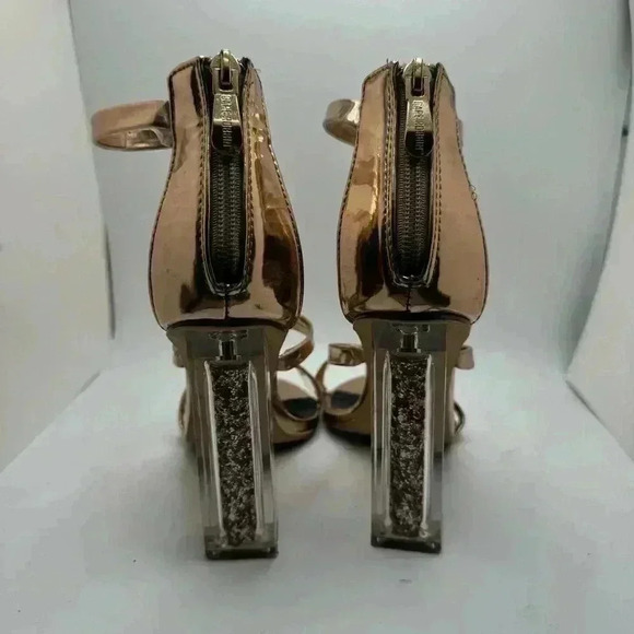 CAPE ROBBIN MARIA glitter block heel strappy rose gold zipper back - Picture 6 of 6